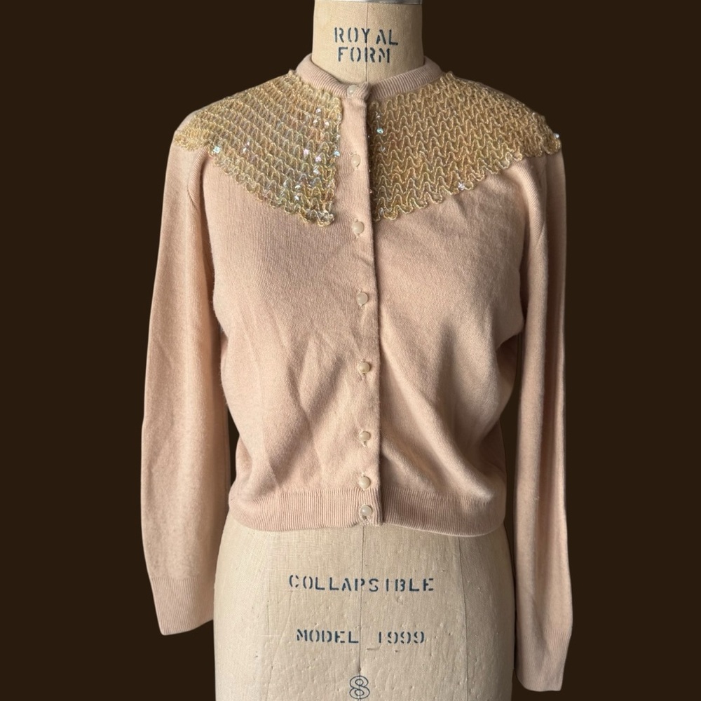 Vintage 60s Jaymar Light Pink Acrylic Sequin Sweater